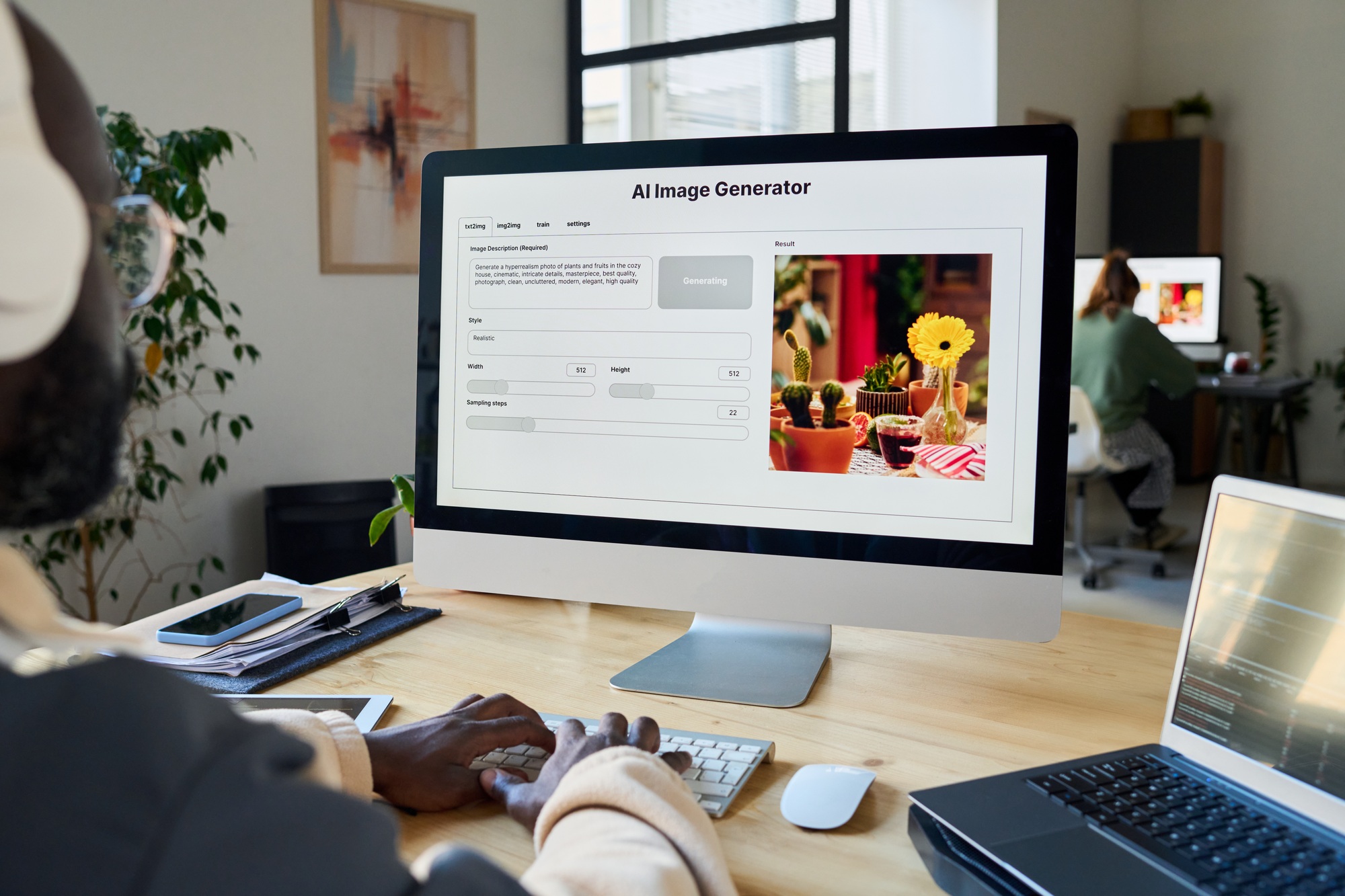 Designer using or testing new product